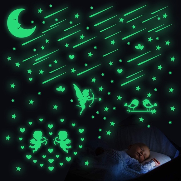 Night glow Angels moon stars wall stickers for kids room decals/glow in dark - Picture 2 of 5